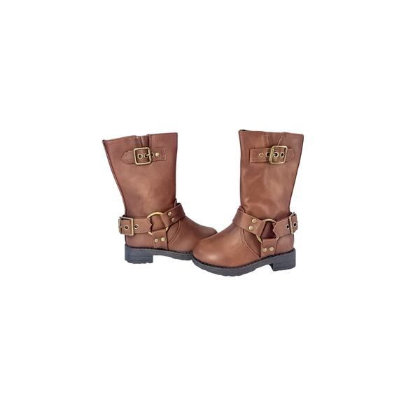 FabKids Brown Tall Harness Moto Boots - Size 5T - Picture 2 of 7